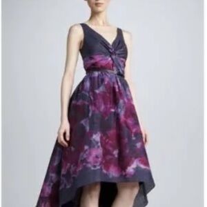 Lela Rose Purple and Magenta Floral High-Low Fit & Flare Dress